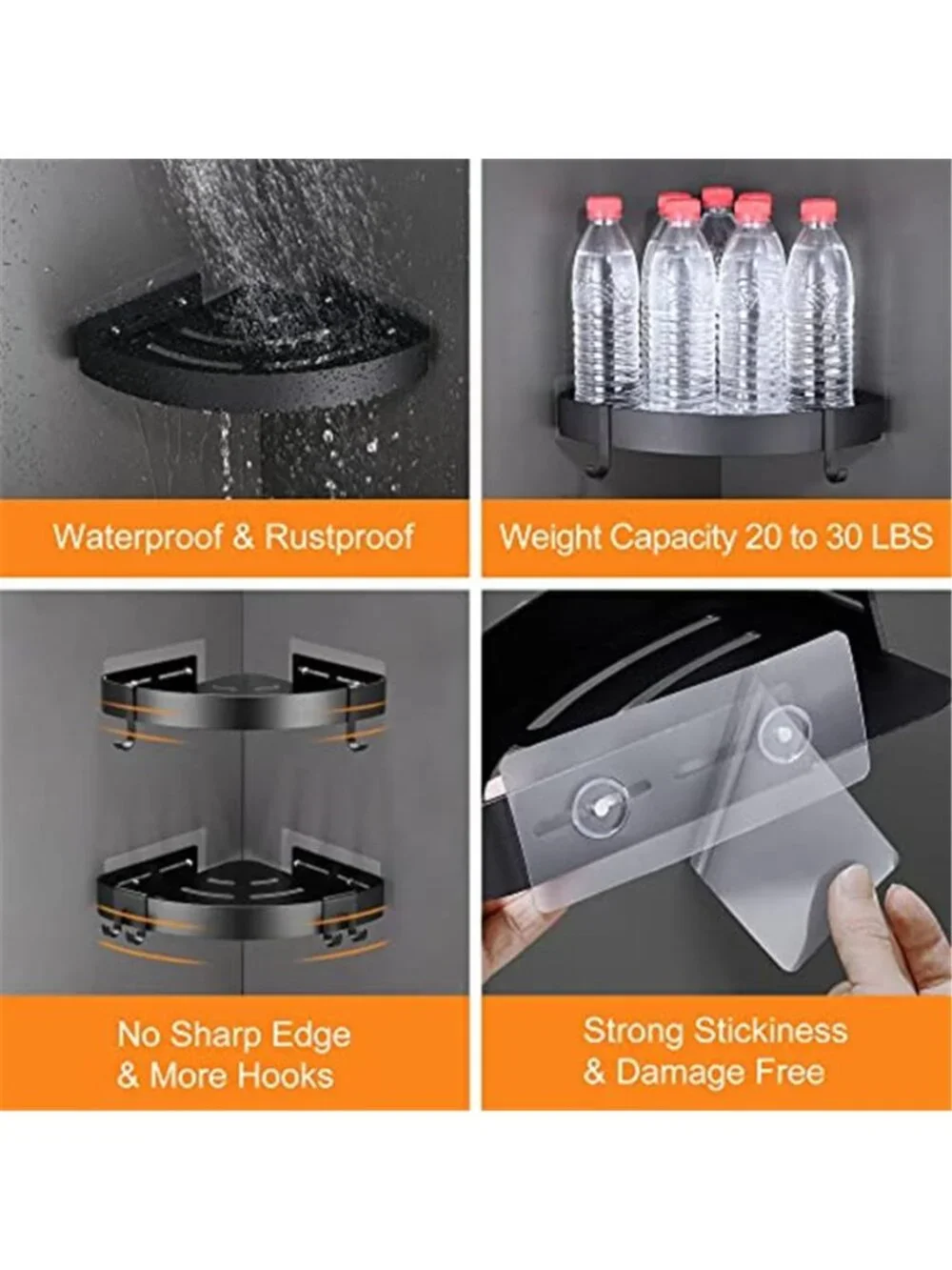 Shower Caddy Corner Shelf Bathroom Organizer Adhesive No Drill Rustproof 2 Pack